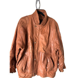 Vintage BB Leather Caramel/Cognac Mens Genuine Leather Jacket Zip Bomber L READ